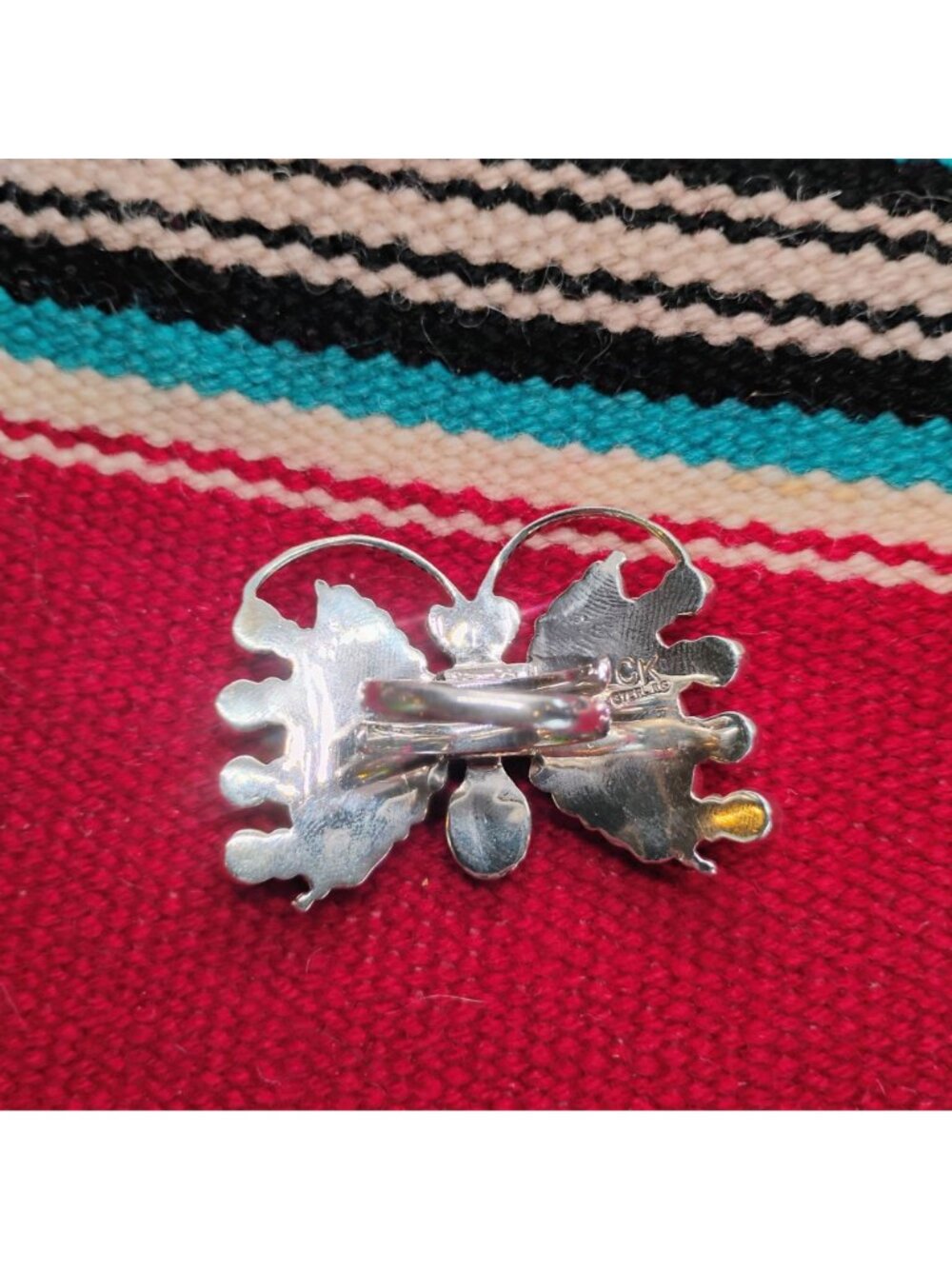 Native Signed CK Sterling Silver Orange Spiny Oyster Butterfly Ring Adjustable - Picture 8 of 10